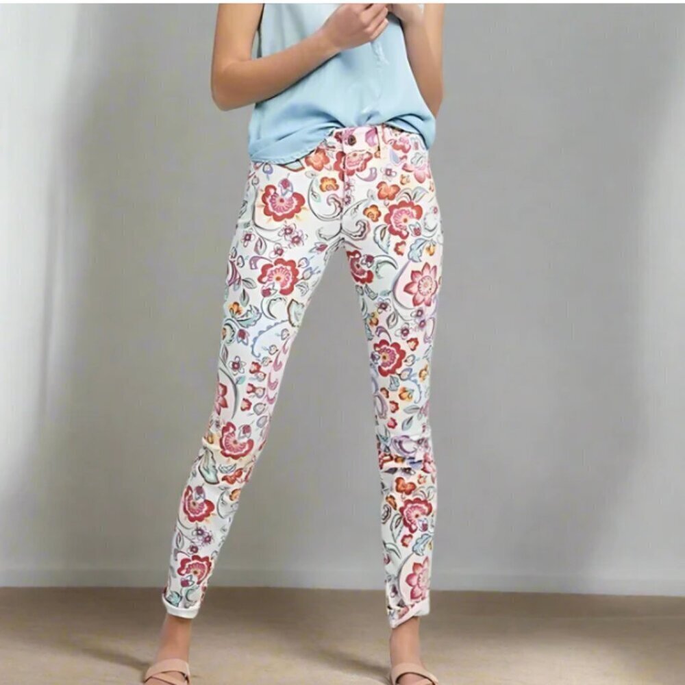 Anthropologie Pilcro Skinny Jeans Womens 27 White Floral Mid Rise Ankle
